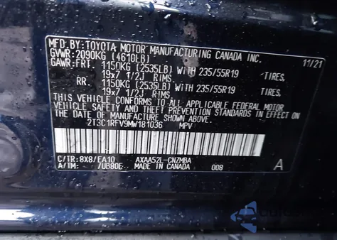 2021 Toyota Rav4 Xle Premium z USA, uszkodzony, nr VIN 2T3C1RFV9MW181036